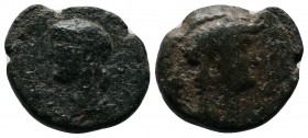Mysia, Cyzicus. Nero. 54-68 AD. AE (16 mm - 3,59g). NEPΩN. Bare head of Nero right; in left field ΦΥ monogram / K-Y-Z-I, draped bust of wife of Nero (...