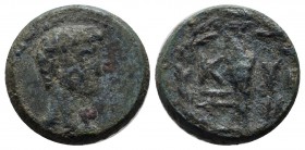 Mysia, Kyzikos. Augustus, 27 BC-14 AD. AE (16mm, 3.64g). Bare male head right. / K-Y/Z-I, torch, all within laurel wreath. RPC I 2244; SNG France 621;...