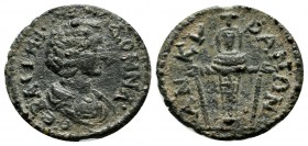 Phrygia, Ancyra. Julia Domna (Augusta, 193-2117). AE (17mm, 2.78g). IOVΛIA CЄBACTH. Draped bust right. / ANKVPANΩN. Facing statue of Artemis Ephesia w...