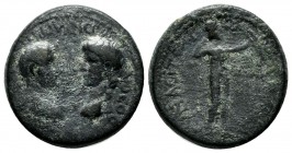 Phrygia, Synaos. Nero with Agrippina II (55). AE. (19mm, 4.76g). AΓΡΙΠΠΕΙΝΑ ΘΕΑ ΝΕΡΩΝ ΘΕΟC. Draped bust of Agrippina II right vis-à-vis bare head of N...