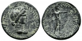 Phrygia, Synaos. Time of Vespasian (69-79). AE (21mm, 4.56g) Epirus Marcellus, proconsul. ΘΕΑN ΡΩΜHN ΕΠΙ ΜΑΡΚΕΛΛΟV ΤΟ Γ. Draped and diademed bust of R...