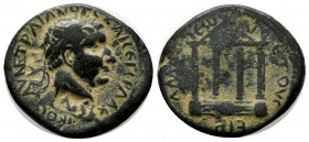 Pontos, Amaseia. Trajan (98-117AD). AE (20mm, 6.50g). AY NE TPAIANOC KAI CE ΓEP ΔAKIKOC. Laureate head right. / AMACEΩΝ ETOYC / EIP. Tetrastyle temple...