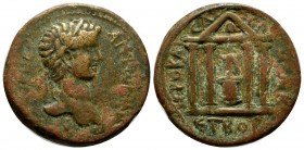 Pontos, Komama. Caracalla AE. (29mm, 16.97g). Laureate head right / IERO - KAIC - KO-MANE, frontal view of tempel; inside, Nike standing on pedestal, ...