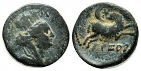 Syria, Seleucis and Pieria, Antioch on the Orontes. Pseudo-autonomous issue. AE Trichalkon (17mm, 4.40g). 2nd century AD. Caesarean era 177 (AD 128/9)...