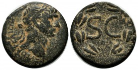 Syria, Seleucis and Pieria, Antioch. Trajan (98-117 AD.) AE (25mm, 12.37g). Laureate and draped bust right, seen from behind. / S • C all within laure...