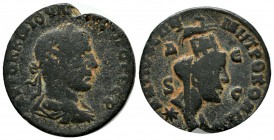 Syria, Seleucis and Pieria. Antioch . Philip II. AD 247-249. AE (26mm, 14.41g). Laureate, draped, and cuirassed bust right / Turreted, draped, and vei...
