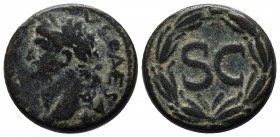 Syria, Seleucis and Pieria. Antioch. Domitian. As Caesar, AD 69-81. AE Semis (21mm, 9.22g). Laureate head left / S C; • to left; all within laurel wre...