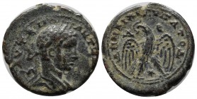 Syria, Seleucis and Pieria. Antioch. Elagabalus (218-222 AD.) AE (25mm, 10.28g). AVT K M ANTWNEINOS SEB. Laureate head right, slight drapery. / DHMARX...