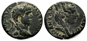 Syria, Seleucis and Pieria. Antioch. Hadrian AD 117-138. AE (16mm, 3.78g). Laureate head of Hadrian right / Veiled head of Tyche right, wearing turret...