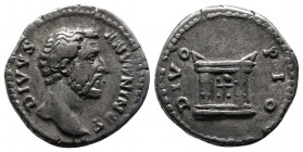 Antoninus Pius (Divus), AD 162. AR Denarius (17mm-3.22g). Rome. DIVVS ANTONINVS, bare head right / DIVO PIO, square altar with double doors. RIC 441.