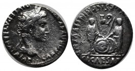 Augustus. (27 BC-AD 14). AR Denarius (18mm, 3.67g). Lugdunum (Lyon) mint. Laureate head right / Caius and Lucius Caesars standing facing, two shields ...