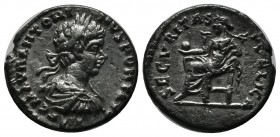 Caracalla (197-217 AD.) AR (18mm, 3.12g). Laodikeia mint. IMP C M AVR ANTONINVS PONT AVG. Laureate, draped and cuirassed bust right. / SECVRITAS PVBLI...