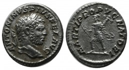 Caracalla AD 198-217. AR Denarius. (17mm, 2.71g) Rome, AD 210-213. ANTONINVS PIVS AVG BRIT, laureate head right / MARTI PROPVGNATORI, Mars walking lef...
