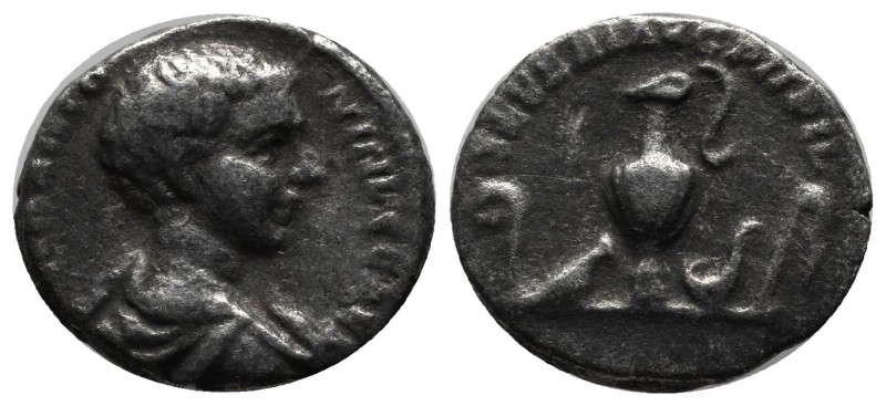Caracalla. As Caesar, AD 196-198. AR Denarius (16mm, 2.61g). Rome mint. Struck A...