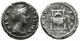 Diva Faustina Senior. Died AD.140/1. AR (18mm, 2.43g). Rome mint. FAVSTINA AVGVSTA. Bust of Faustina I, draped, right, hair elaborately waved in sever...
