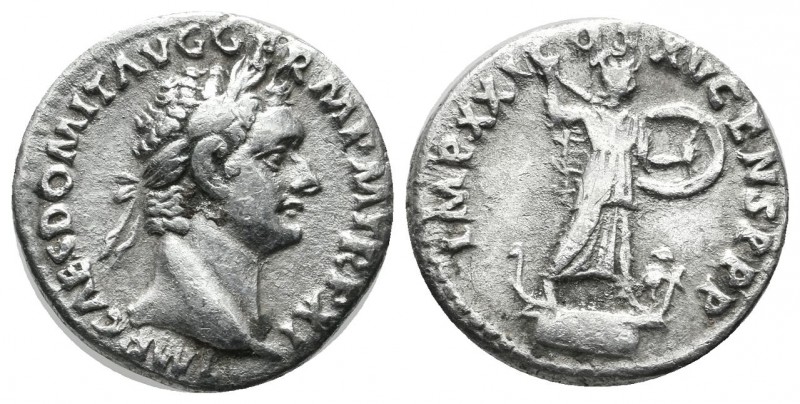 Domitian. AD 81-96. AR Denarius (18mm, 3.20g). Rome, AD 90-91. Laureate head rig...
