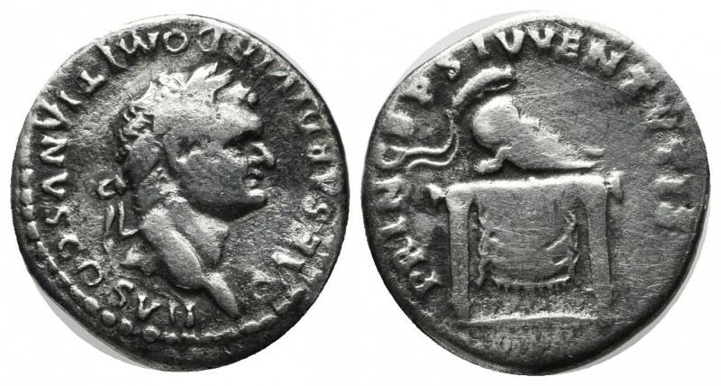 Domitian. Caesar, AD 69-81. AR Denarius (18mm, 3.06g). Rome. CAESAR DIVI F DOMIT...