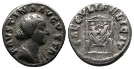 Faustina Junior. Augusta, AD 147-175. AR Denarius (16mm-3.38g). Rome. Struck under Marcus Aurelius, AD 161-164. Draped bust right, wearing stephane / ...