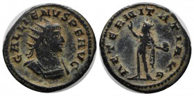 Gallienus. AD 253-268. AE Antoninianus (21mm, 4.05g). Antioch. GALLIENVS P F AVG, radiate and cuirassed bust right. / AETERNITATI AVG, Sol standing le...