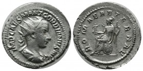 Gordian III, AD 240. AR Antoninianus (24mm, 3.41g). Rome. IMP CAES GORDIANVS PIVS AVG, radiate, draped, and cuirassed bust right. / ROMAE AETERNAE, Ro...