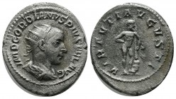 Gordian III. (238-244 AD). AR Denarius (24mm, 3.09g). Rome. IMP GORDIANVS PIVS FEL AVG. Radiate, draped and cuirassed bust right. / VIRTVTI AVGVSTI. S...
