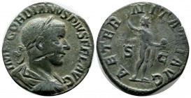 Gordian III. 238-244 AD. AE Sestertius (29mm, 19.09g, 6h). Rome, 240-243 AD. Laureate, draped and cuirassed bust right. / Aeternitas standing left, ra...