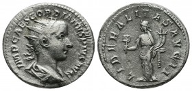 Gordian III. 238-244 AD. AR Antoninianus (22mm, 3.78g). Rome, AD 239. IMP CAES M ANT GORDIANVS AVG. Radiate, draped and cuirassed bust right. / LIBERA...