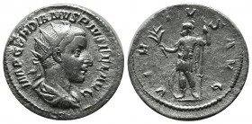 Gordian III. AD 238-244. AR Antoninianus (22mm, 2.70g). Rome. IMP GORDIANVS PIVS FEL AVG, radiate, draped, and cuirassed bust right. / VIRTVS AVG, Vir...