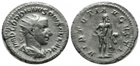 Gordian III. AD 238-244. AR Antoninianus (22mm, 3.30g). Rome. IMP GORDIANVS PIVS FEL AVG. Radiate, draped and cuirassed bust right. / VIRTVTI AVGVSTI,...