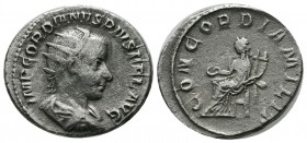 Gordian III. AR Denarius (22mm, 3.63g). Rome. (238-244 AD). Rome. IMP GORDIANVS PIVS FEL AVG, bust radiate, draped, cuirassed right. / CONCORDIA MILIT...