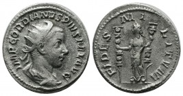 Gordian III. AR Denarius (22mm, 3.64g). Antioch mint, second series. (238-244 AD). IMP GORDIANVS PIVS FEL AVG, bust radiate, draped, cuirassed right. ...
