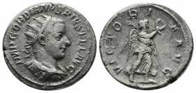 Gordianus III. (238-244 AD.) AR (21mm, 4.03g). Antiochia mint. IMP GORDIANVS PIVS FEL AVG. Bust of Gordian III, radiate, draped, cuirassed, right. / V...