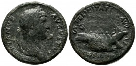 Hadrian. AD 117-138. AE Sestertius (32mm, 27.91g). Rome mint. Struck circa AD 132-135. HADRIANVS AVGVSTVS, laureate and cuirassed bust right, slight d...