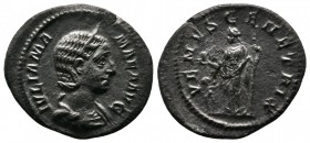 Julia Mamea, mother of Severus Alexander. c.222-225 AD. AR Denarius (20mm-2.57g). Rome. Draped and diademed bust right. / Venus standing left, holding...