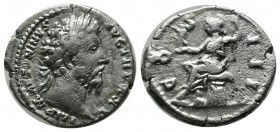 Marcus Aurelius, AD 161-180. AR Denarius (18mm, 3.26g). Rome. M ANTONINVS AVG TR P XXV, laureate head right. / COS III, Roma seated left on cuirass, h...