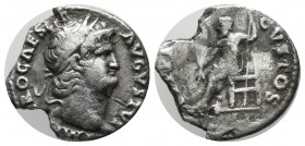 Nero. AD 54-68. AR Denarius (17mm, 2.51g). Rome. NERO CAESAR AVGVSTVS, laureate head right / IVPPITER CVSTOS, Jupiter seated left, holding thunderbolt...