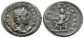 Otacilia Severa, Wife of Phillipus I, 246-248 AD. AR Antoninianus (23mm, 3.30g). Rome. M OTACIL SEVERA AVG. Diademed, draped bust right. / CONCORDIA A...