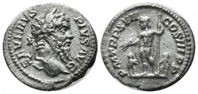 Septimius Severus AD 193-211. AR Denarius. (19mm, 2.39g). Rome, AD 209. SEVERVS PIVS AVG, laureate head right / P M TR P XVII COS III P P, Jupiter sta...