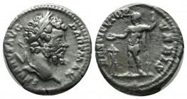 Septimius Severus (193-211 AD.) AR (18mm, 3.27g). SEVERVS AVG PART MAX. Head of Septimius Severus, laureate, right. / RESTITVTOR VRBIS. Septimius Seve...