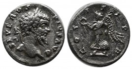 Septimius Severus (193-211). AR Denarius (22mm, 3.22g). Laodicea. SEVERVS PIVS AVG, laureate head of Septimius Severus to right. / COS III P P, Victor...