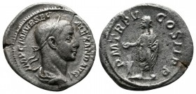 Severus Alexander. 222-235 AD. AR Denarius (19mm-2,87g). Rome mint. 226 AD. IMP C M AVR SEV ALEXAND AVG. Laureate, draped, and cuirassed bust right. /...