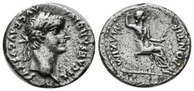 Tiberius, AD 36-37. AR Denarius (19mm, 3.65g). Lugdunum. TI CAESAR DIVI AVG F AVGVSTVS. Laureate head right. / PONTIF MAXIM. Livia as Pax seated right...