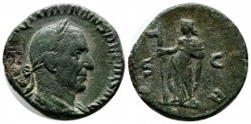 Trajan Decius, 249-251. Sestertius (24mm, 13.99g). Rome, 249-250. IMP C M Q TRAIANVS DECIVS AVG Laureate and cuirassed bust of Decius to right, seen f...