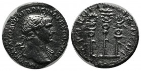Trajan. AD 98-117. AR Denarius (18mm, 2.93g) Rome. IMP TRAIANO AVG GER DAC P M TR P COS VI P P, laureate and draped bust of Trajan right / S P Q R OPT...