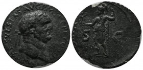 Vespasian (69-79 AD.) AE Sestertius (31mm, 15.33g). Rome mint. IMP CAES VESPAS AVG P M TR P P P COS III. Head of Vespasian, laureate, right. / ROMA S ...