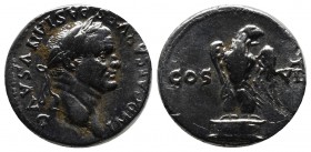 Vespasian. 69-79 AD. AR Denarius (18mm, 3.28g). Uncertain Eastern Mint (annulet below portrait), 76 AD. IMP CAESAR VESPASIANVS AVG Head laureate right...