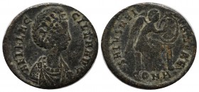 Aelia Flaccilla, Augusta, 379-386/8. AE Follis (21mm, 5.16g). Constantinople, 379-383. AEL FLACILLA AVG. Diademed and draped bust of Aelia Flacilla to...