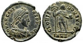 Arcadius. 383-408 AD. AE 20mm (22mm, 5.77g). Heraclea mint, 2nd officina. Struck 392-395 AD. DN ARCADI-VS PF AVG, diademed, draped, and cuirassed bust...
