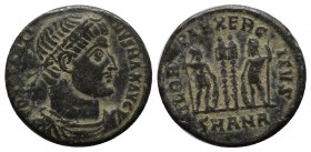 Constantine I (AD 330-335). AE (17mm, 2.51g). Antioch, CONSTANTINVS MAX AVG, rosette-diadem, draped, cuirassed bust right / GLORIA EXERCITVS, two sold...