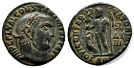 Constantine I The Great(307/10-337). Follis.(19mm, 3.96g) Antioch. IMP C FL VAL CONSTANTINVS P F AVG / Laureate head right.IOVI CONSERVATORI AVGG / AN...